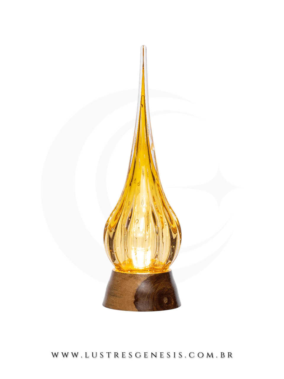 Abajur de Mesa Murano Gota Esmeralda Base Madeira Estilo Sofisticado Luminaria para Quarto Sala de Estar Cabeceira